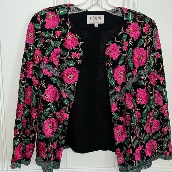 Exquisite Vintage 80s 90s Embroidered Floral Evening Jacket Cover Dorothy Lin 9 - Picture 1 of 7